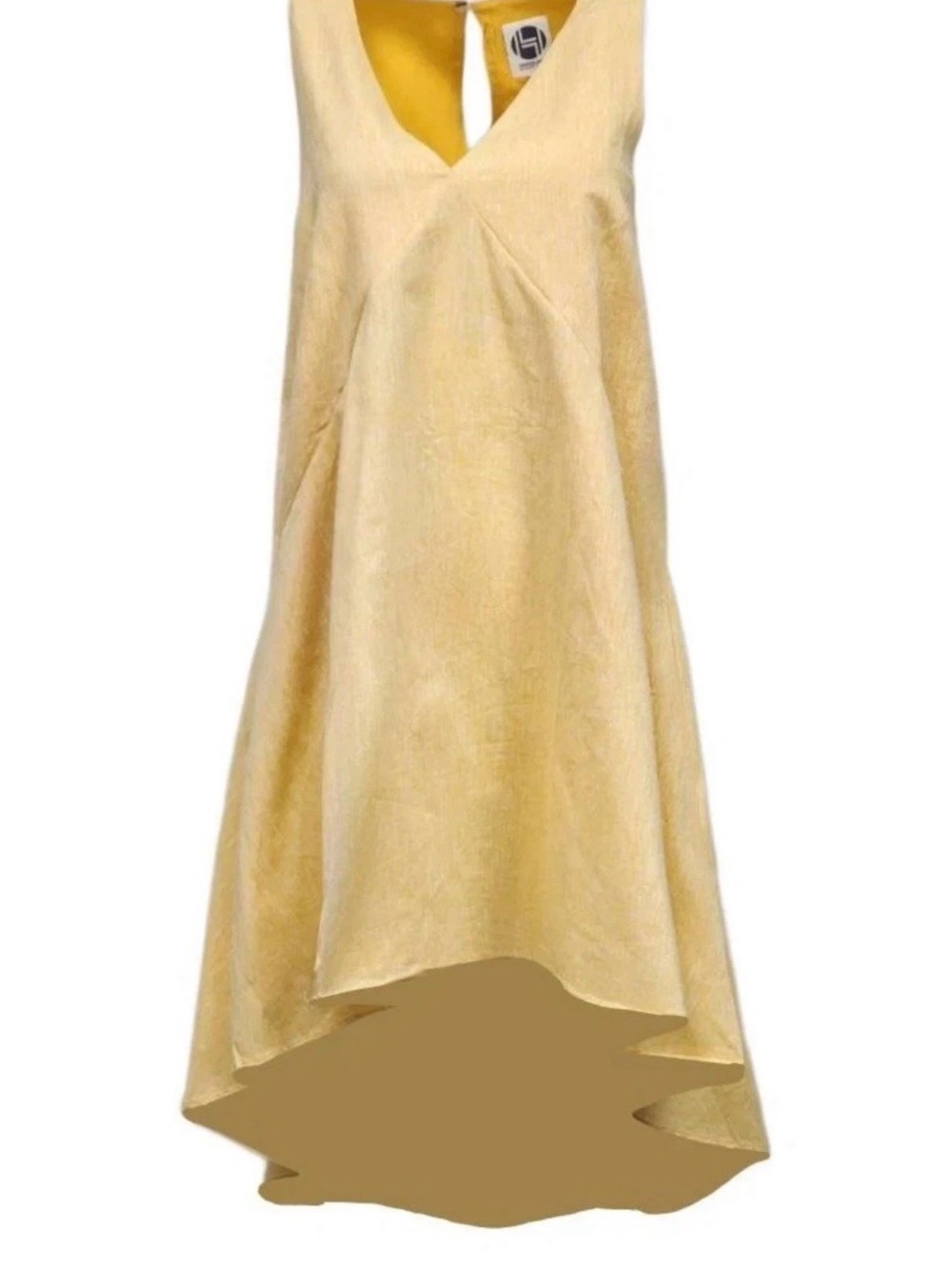 HoodLamb Women's Yellow Pocket A-Line Hemp Dress